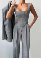 Charcoal Gray Corset Jumpsuit with Matching Blazer