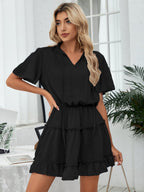 Slow It Down Smocked Tassel Dress Black