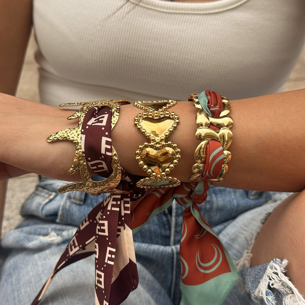 Stainless Steel Starfish Heart Open Bracelet