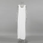 Fall Long Knitted White Sleeveless Nightdress Loose Knitted Soft Ladies Homewear Can Be Worn outside