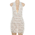 Halter Lace Up V Neck Backless Slim Fit Sheath Dress