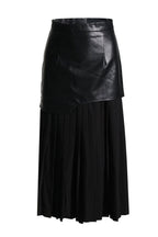 Pu leather stitching pleated skirt