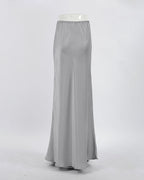 Gray High-Waisted Drawstring Belt Satin Skirt