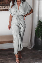 Luv Satin Tie Front Midi Shirt Dress Olive