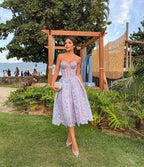 Ladies' Sexy Cup Embroidered Lace Evening Dress, Evening Women's Beach Resort Dress, Tight Skincare Dress