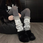Retro Snowflake Knit Slouchy Red Leg Warmers