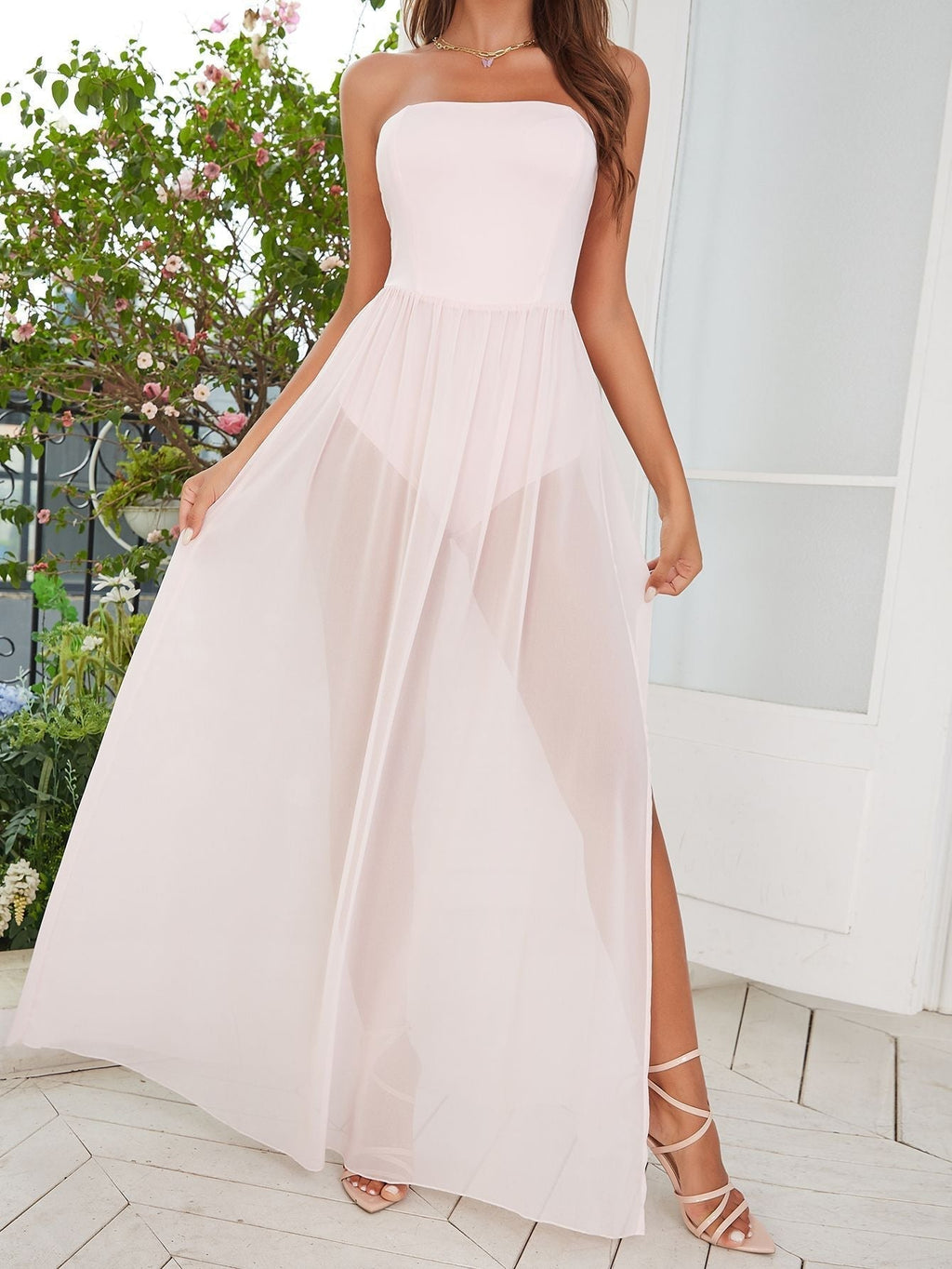 Free Falling Strapless Tiered Maxi Dress Shell