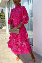 French party sensual party elegant crochet lace lantern sleeves party MIDI skirt