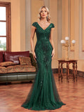 Green Beaded Dress Long Slim Fishtail Bridesmaid Cocktail Evening Dress for
