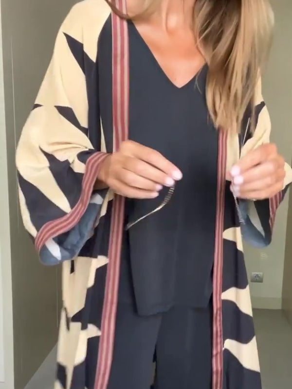 Vintage Pattern Open Front Loose Duster Kimono Cover Up