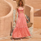 Torrie Polka Dot Tie Front Maxi Dress Rust FINAL