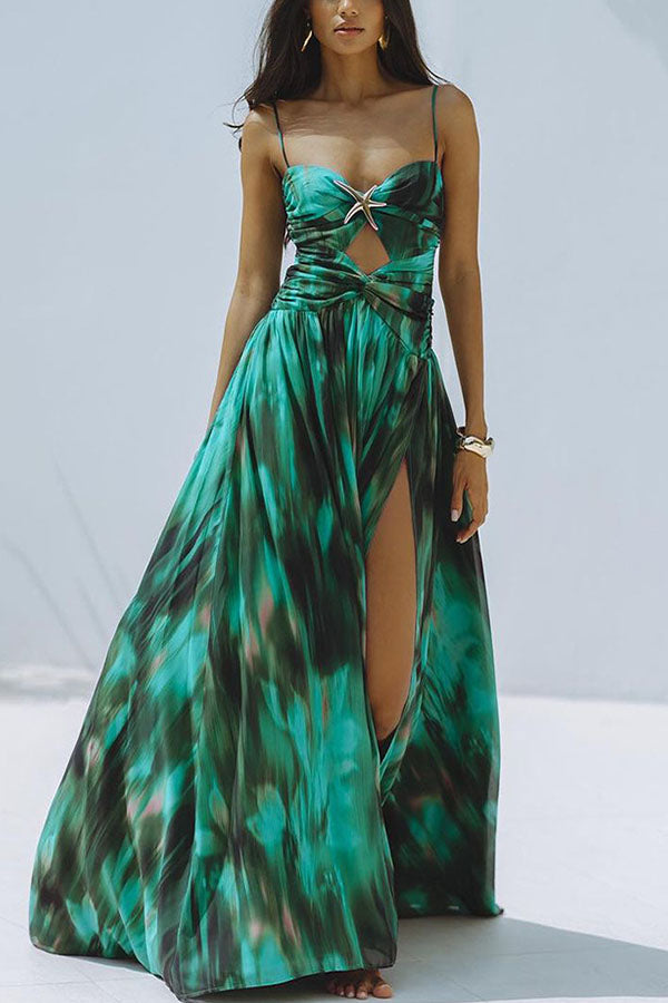 Unique Printed High Slit Beach Maxi Dress