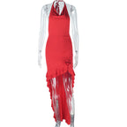Elegant Solid Color Fishtail Dress Sleeveless V neck Mid Length Dress