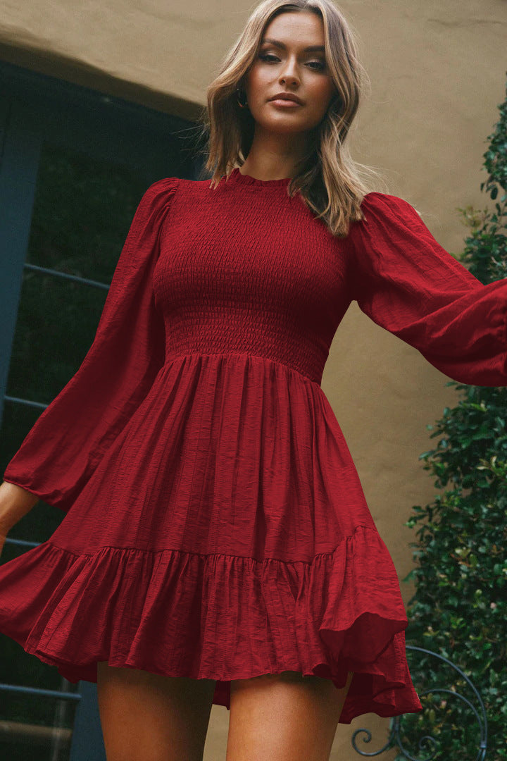 Zyna Satin Shirred Dress Brick