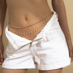 Faux Pearl Waist Chain Retro Multi Layer Geometric Body Chain