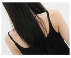 Black Asymmetric Ribbon Strap Tank Top With Ruffle Edge Design