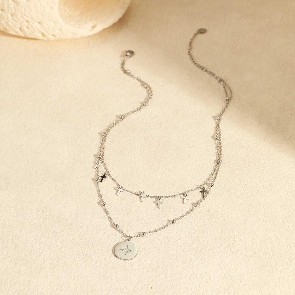 Vintage Double Strand Cross Pendant Necklace