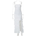Solid Color Wrapped Chest Pleated Slim Fit Patchwork Split Dress High Sense