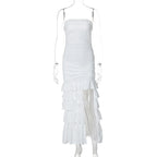Solid Color Wrapped Chest Pleated Slim Fit Patchwork Split Dress High Sense