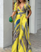 Verónica Timeless Women's Floral Maxi Dress with Puff Sleeves Boutique Collection