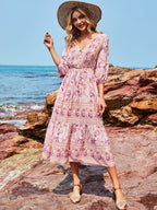 Oria Floral Tiered Tassel Maxi Dress Tangerine Fuchsia