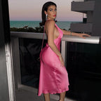 High Waist Midi Dress Strap Type Sleeveless V - neck One - Step Dress Pleated