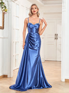 Sling Silk Dress Backless Blue Maxi Dress Bridesmaid Cocktail Evening