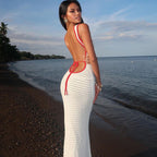 Cutout Knitted Contrast Color Bare Back Dress