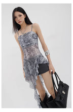 Black Asymmetric Ribbon Strap Tank Top With Ruffle Edge Design