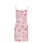 Rose Print Suspenders Casual Dress