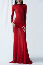 Backless strappy long-sleeved extra-long dress