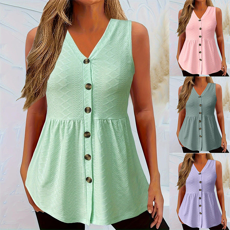 Rocío Effortless Women's Sleeveless Blouse Dress with Curved Hem and Button Details Premium Wardrobe Essential
