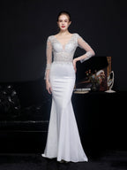 Lace long sleeved evening dress