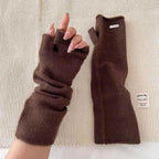 Long Raccoon Fur Knit Fingerless Gloves