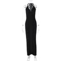 V neck Backless Lace up Slim Fit Pleated Dress