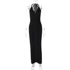 V neck Backless Lace up Slim Fit Pleated Dress