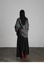 Black Oversized Cuff Color-Block Striped Shirt