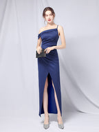 Line shoulder slim banquet evening dress