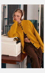 Ribbed Knit Texture Button-Up Cardigan