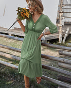 Yunay Satin Boho Maxi Dress Sage
