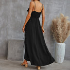 Evanne Pocketed Halter Maxi Dress Black