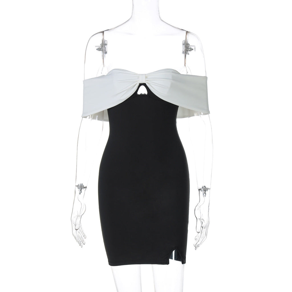 off Neck Contrast Color Tube Top Elegant Dress Slim Fit