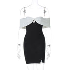 off Neck Contrast Color Tube Top Elegant Dress Slim Fit