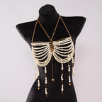 Pearl Beaded Tassel Halter Body Chain