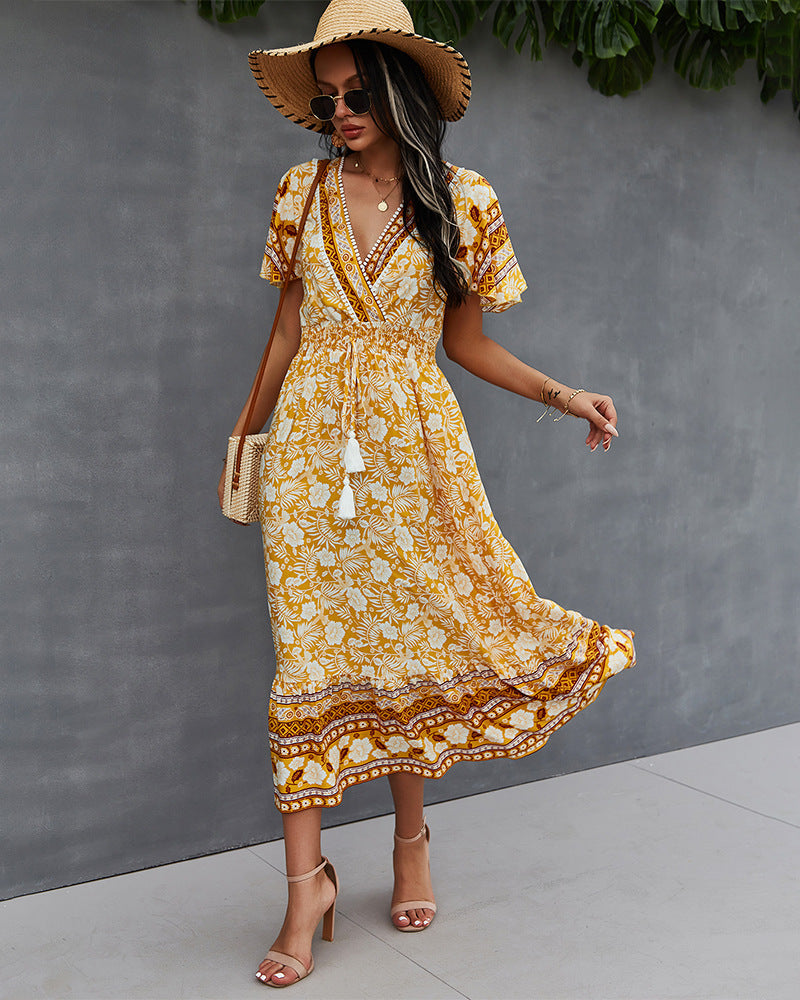 Nadine Floral Smocked Maxi Dress Mustard