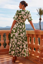 Casual V neck Printing Mid Length Dress