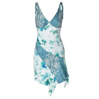 V neck Twist Spaghetti Strap Floral Print Dress Short