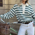 Bella Striped Polo Long-Sleeve Top