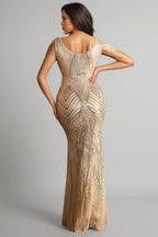 Delils Sleeveless Sequin Beaded Maxi Dress