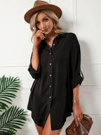 Jeanette Button Down Tunic Top Black
